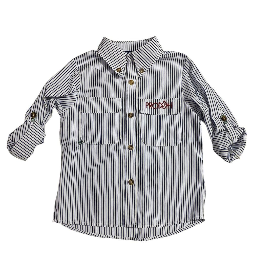 Founders Fishing Shirt – Blue and White Stripe Long Sleeve Kids Size 5